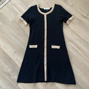 NWOT Taylor Black and Tan Button-Front Mini Dress